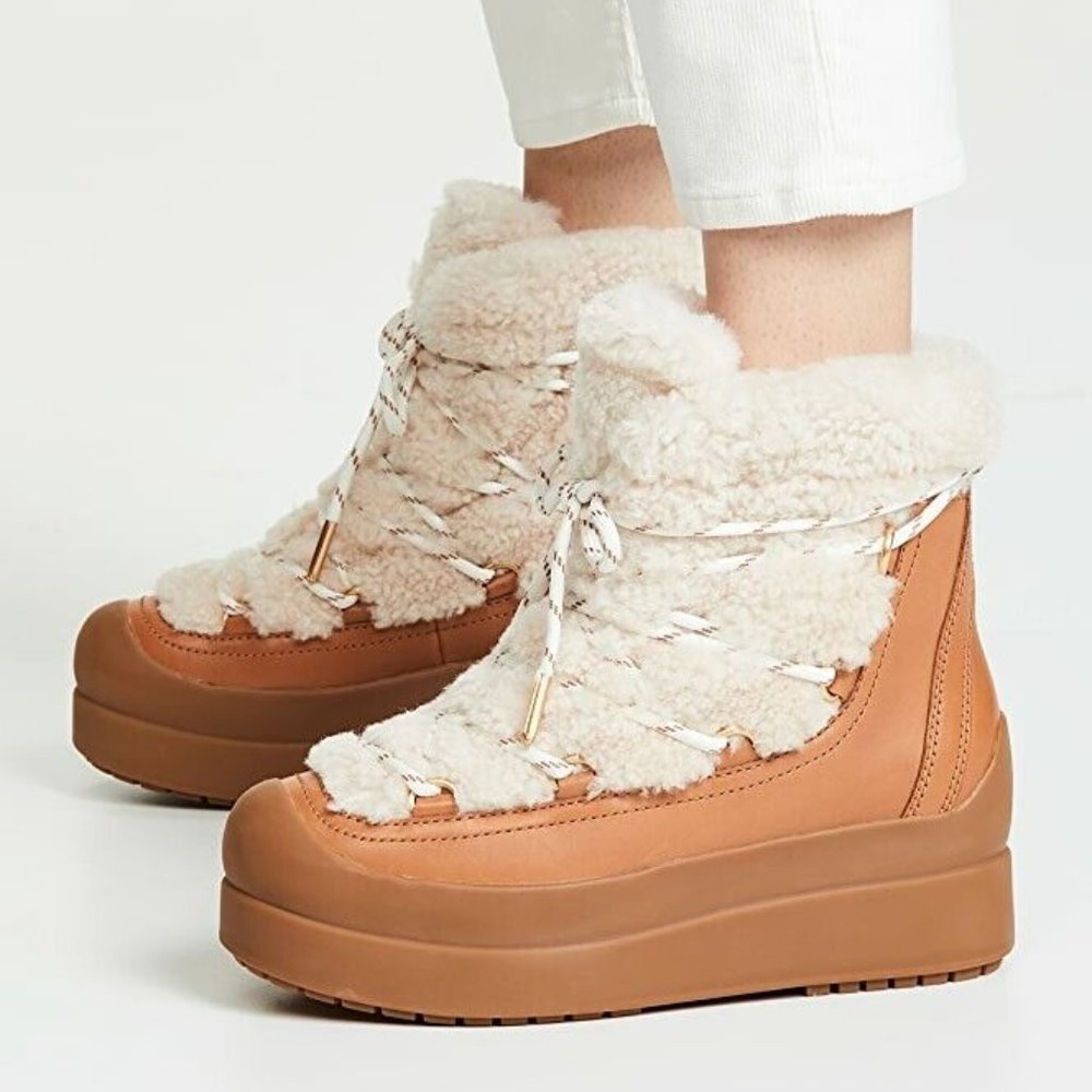 $550 TORY BURCH Courtney AUSTRALIA Shearling Boots NATURAL TAN PLATFORM 5 2(JB8)